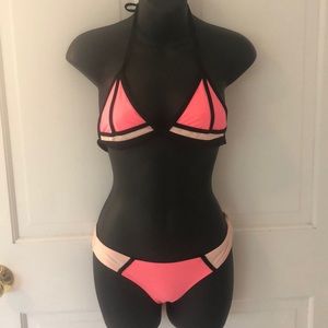 Triangle Colorblock Bikini Pink and Black